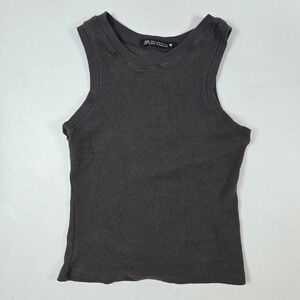 Zara Cropped Tank Top Small Dark Gray Ribbed Knit Sleeveless Crew Neck Basic Tee